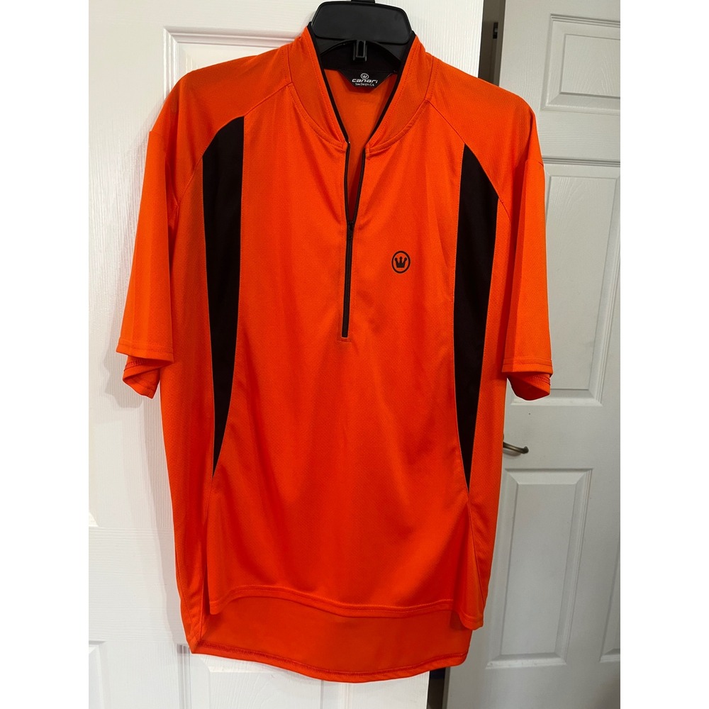 Canari Mens Cycling Jersey Orange Black Short Sleeve Quarter Zip Bike Shirt